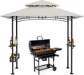 Grillpavillon 238 x 148 x 242 cm, BBQ Pavillon mit Doppeldach, UV30+ Sonnenschutz, für Garten und Terrasse, 2 Seitenablagen, Ablagekorb, 10 Haken