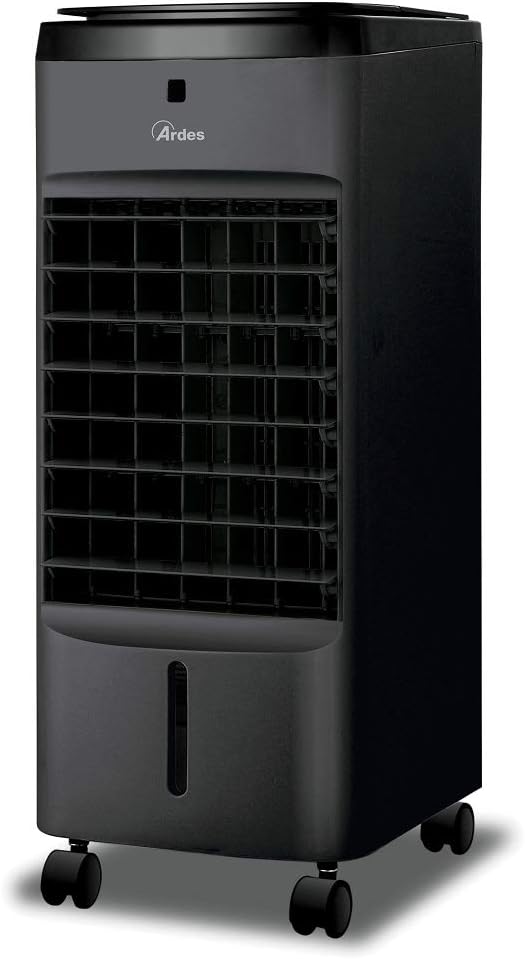 Ardes Penny Q-BLACK Verdunstungskühler 60W mit Automatischer Oszillation, 4 L Tank und Rollen, 3 Geschwindigkeiten, Timer 7,5 h, mando