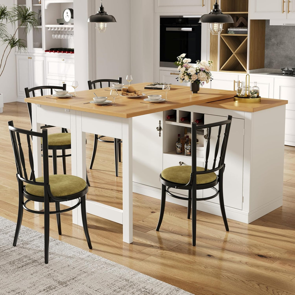 Kebnor Hochwertiger Ausziehbarer Bartisch mit 360° Drehfunktion und Stauraum, Längenverstellbar von 120-180cm, Wohnzimmer, Esszimmer, Homeoffice, Weiß