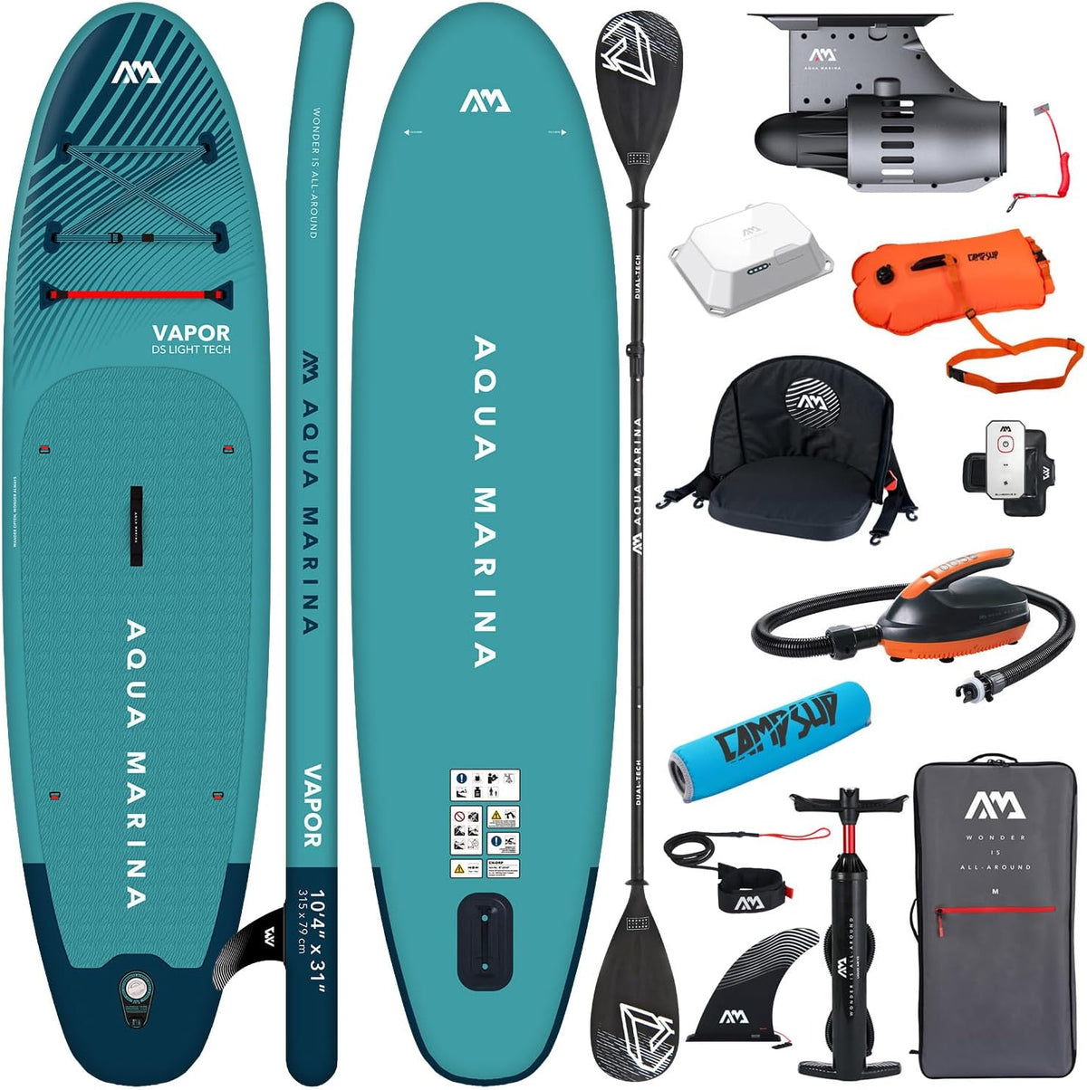 Aqua Marina E-Vapor 10'4' SUP Board mit Motor BLUEDRIVE S, aufblasbares Allround Stand Up Paddle Board 315x79x15 cm, 140 kg