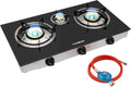 CAMPLUX TC03GB 3 Flammig Glas Gaskochfeld/ 6,25 kW LPG Gaskocher/Tragbar Campingkocher für Camping/ 72,5cm/ 50mbar Gasregler