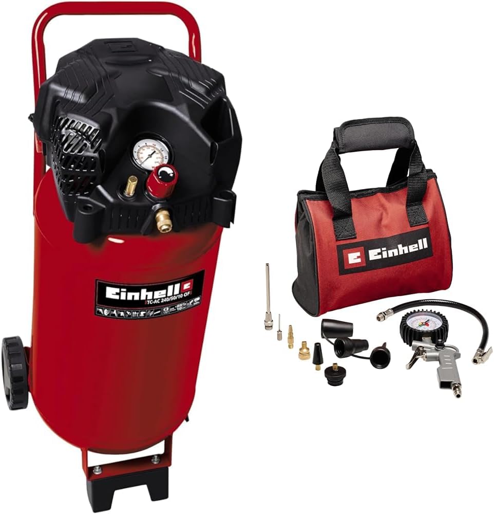 Einhell Kompressor TC-AC 240/50/10 OF (1500 W., inkl. 10-tlg. Druckluftset), 50 l-Tank, 240 l/min Ansaugleistung, max. 10 bar, Drehzahl 18000 min^-1