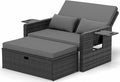 UDPATIO Rattan Lounge Möbel Outdoor, Rattan Sofa mit Stauraum, Verstellbares 2 Sitzer Garten-Bett für Terrasse, Balkon, Garten