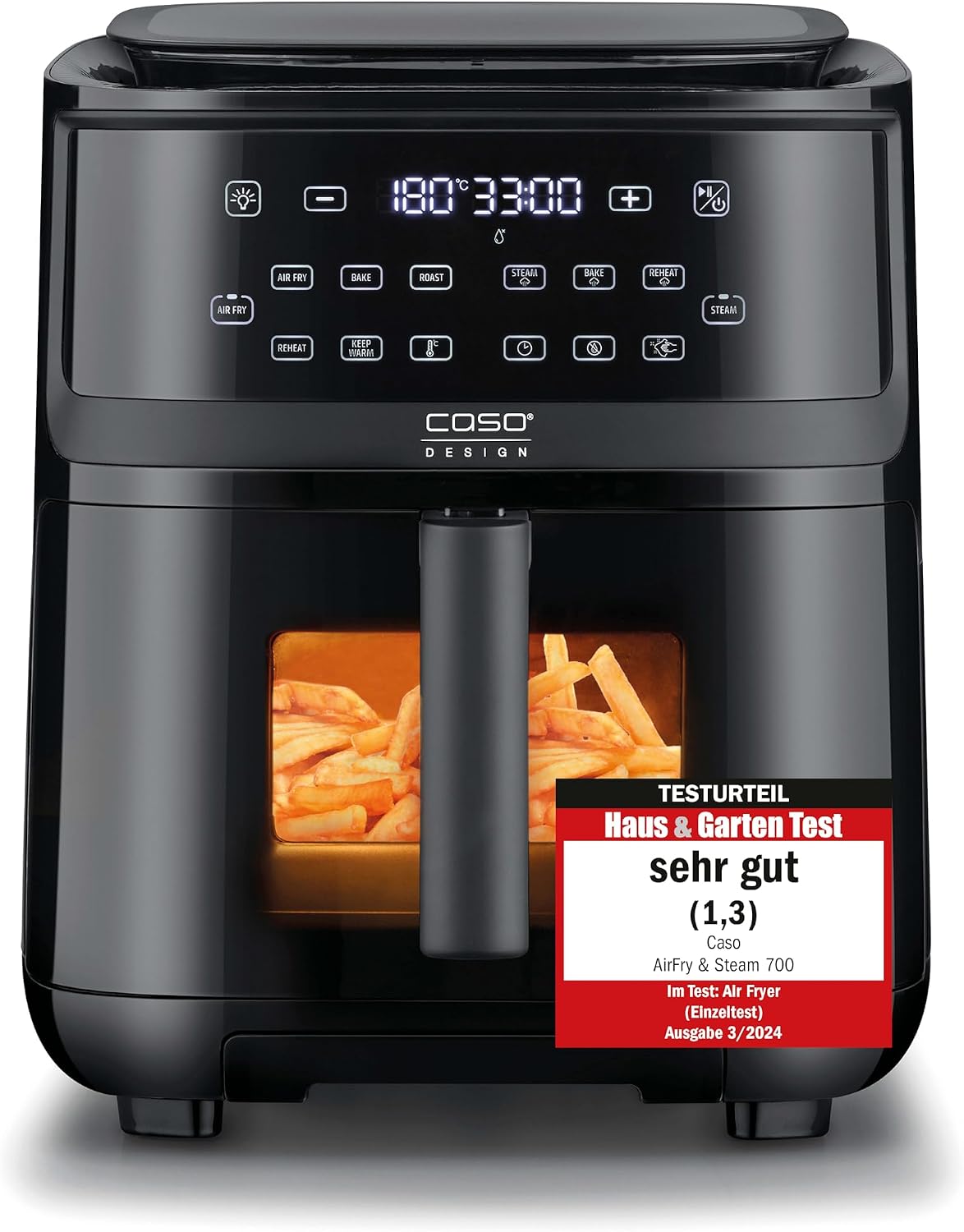 CASO AirFry & Steam 700, Fritteuse ohne Öl/Fett, extra großes Korbvolumen 7 Liter, Heißluftfritteuse und Dampfgarer, Testurteil: Sehr Gut