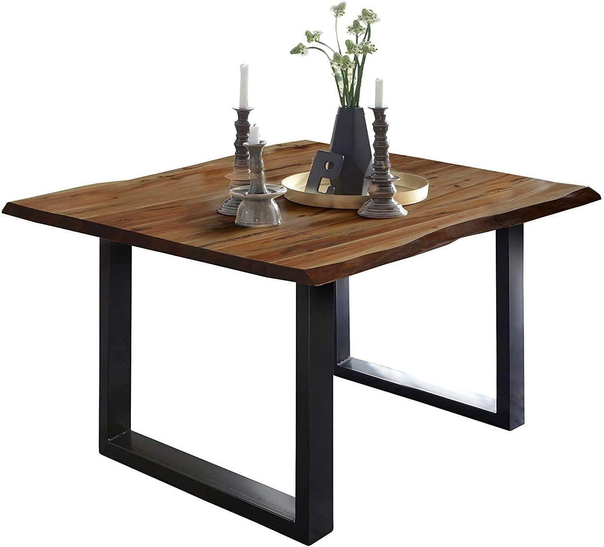 SAM Esstisch Mephisto 90x90 cm Akazie nussbaum U-Gestell schwarz
