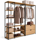 IDMarket, Regalen und 2 Schubladen B. 170 cm DETROIT Industriedesign, Modularer begehbarer Kleiderschrank mit doppelter Garderobe