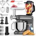 6-in-1 Küchenmaschine, 2000W, Knetmaschine mit 6,2L Rührschüssel, 1,5L Entsafter, Mit Fleischwolf, Gemüseschneider und Mehr, Rührhaken, Knethaken