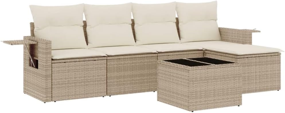 Garten-Sofa-Set, 6-teilig, synthetisches Rattan, Beige
